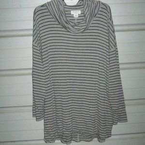 2X Plus Size Liz Claiborne Weekend Woman Gray Stripe Cowlneck Knit Top shirt